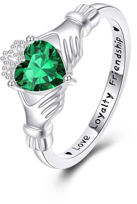 Claddagh Irische Geburtsstein Ring 925 Sterling Silber Herz Keltische Versprechen Ringe für Damen