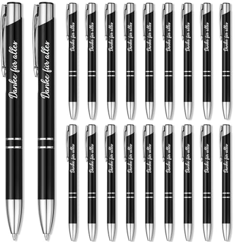 Tenare 20 Stylos à Bille avec Citation Danke für Alles Stylo de Remerciement pour Collègues Stylo à Bille Rétractable Gravé Cadeau d'Adieu pour Collègues Professeur Employés Enseignants (Noir)