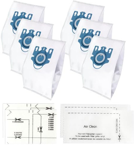 6 Pcs for Miele Hoover Bags, FJM GN Vacuum Dust Bags Compatible with Miele Classic C1, Complete C2 C3, S Series Vacuum Cleaner Dust Bags, with 2 Motor Protection Filters, 2 Motor Protection Filters