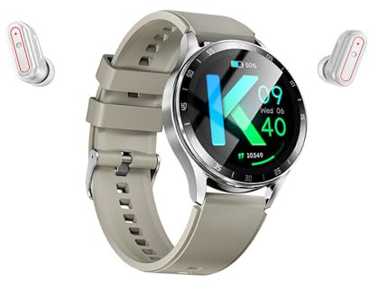 GFPHBJ Montre Connectée Homme Casque Intégré Écran HD De 1,39 Appel Bluetooth Traqueur De Fitness Surveillance du Sommeil Sain en Temps Réel Imperméable Pédomètre Smartwatch pour iOS/Android,Silver