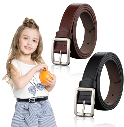 WYRGQIQN Cinturón Infantil Ajustable - Cinturón de niño joven y Cinturón Joven – Hecho de PU, Diseño de Rayas de Cabra y Regulador de Metal, Ideal para Chicos y Chicas