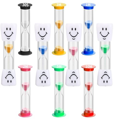 GENHH 10 Pièces Minuteur sablier 6 Couleurs 30s/1/2/3/5/10 Minutes Sablier Brossage Dents Enfant Hourglass Sabliers Souriants pour Enfant pour Jeux Brossage Exercice Etude