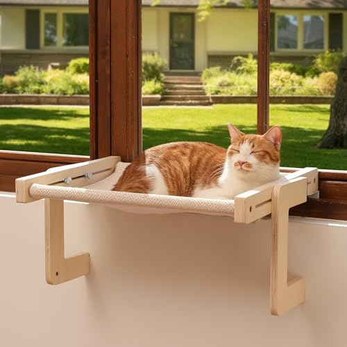 FUKUMARU Amaca per Gatti, Ripiano per Davanzale e Pavimento, Letto da Finestra per Gatti Grandi e Cuccioli, Struttura Rinforzata in Legno e Metallo, Amaca Trasformabile, Facile da Montare