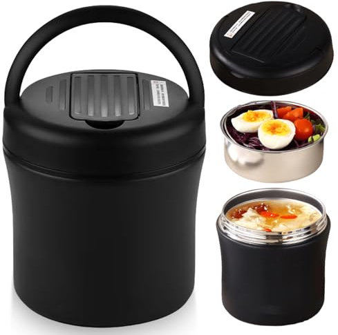 Contenitore termico per cibo, in acciaio inox, 1200 ml, contenitore termico con coperchio e cucchiaio, ciotola termica portatile con manico, a prova di perdite, per zuppe, porridge