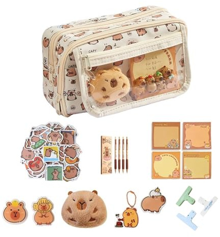 Ferizzia 58 stycken Capybara brevpapper, Kawaii, Capybara pennfodral med 9 fack, med pennor, klämmor, stift etc. för kontor, skolmaterial, studenter, barn