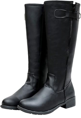ANUFER Hommes Beau Genou Haut Bottes d'équitation Fermeture éclair Latérale Patchwork Cuir PU Bottes de Chevalier