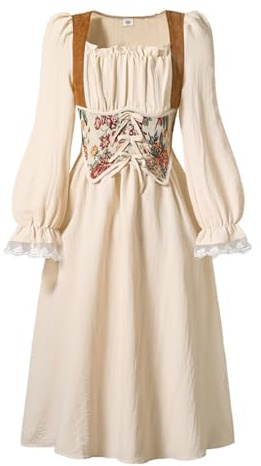 Elegante Vestido Medieval Francés para Ninas Manga Larga con Estilo Clásico Corte Ropa Informal Fiestas.