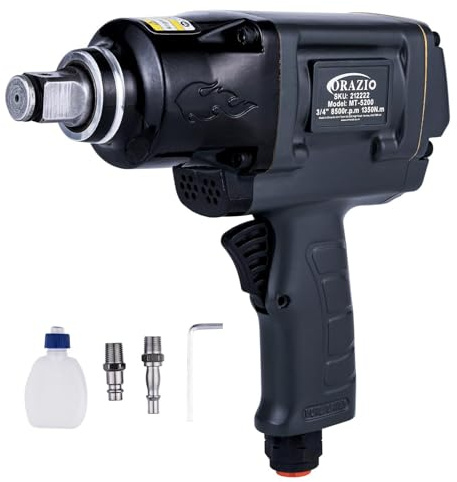 ORAZIO 3/4 Air Impact Wrench 1000Nm, Twin Hammer, Garage Car Truck Wheel Tyre Bolts Removal Installation Pneumatic Tool (Budget)