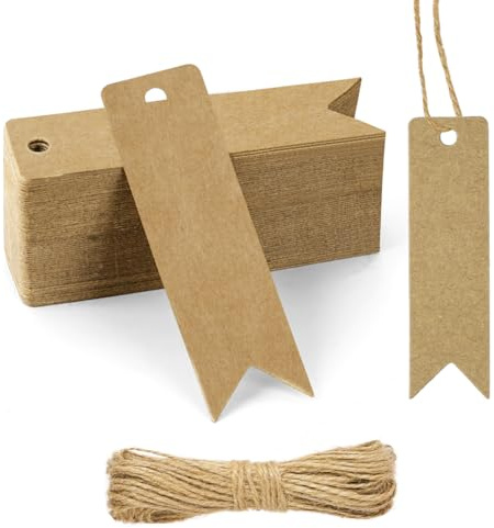 Flintronic Brown Gift Tags, 60PCS Kraft Paper Tags with String, Blank Price Tag, Large Gift Labels for Wedding Favors, Christmas, Valentine's Day, Birthday, Halloween, Thanksgiving (Brown)