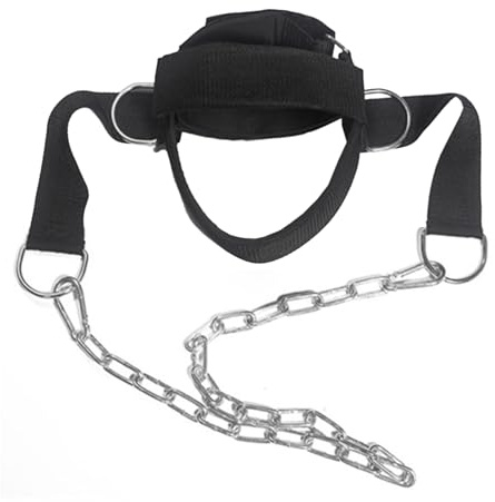 Ejercitador de entrenamiento de cuello: arnés de cabeza ajustable, constructor de cuello con cadena de acero resistente, correa de levantamiento de pesas | Equipo de entrenamiento de gimnasio para fue