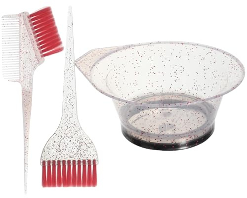 TEHAUX Kit de Tinte Cabello 3 Piezas Pincel de Cerdas Suaves Bol Transparente para Mezclar Escala Reutilizable para Peluquería Profesional y Uso Doméstico