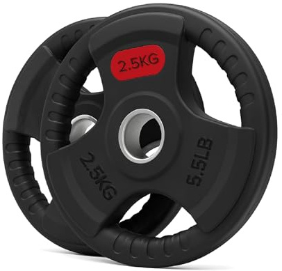 Tri Grip Weight Plates Cast Iron Rubber Coated Weights Sets & Pairs (1.25kg–25kg) for Home Gym Strength Training, Weight Lifting & Muscle Building for Men & Women (Without Barbell, 2.5kg Pair)