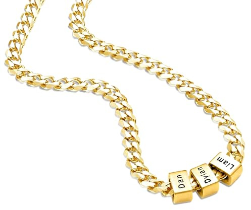 AUROGLOW Collier Homme Personnalisé avec Prénom Gravé – Pendentifs Multiples en Acier Inoxydable Noir, Chaîne Cuba Ajustable – Cadeau Papa, Anniversaire, Fête des Pères (Trois pendentifs)