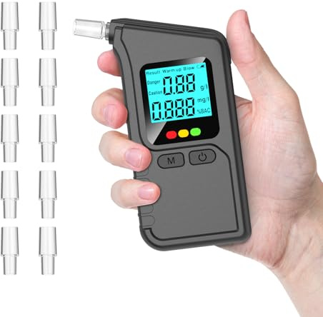 Wagxoey Etilometro Professionale Professionale con 10 ugelli, Display LCD Digitale, etilometro per la casa, Uso per Feste