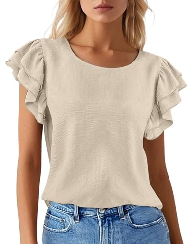 Maglietta da donna per tutti i giorni, casual, casual, stile estivo, facile da pulire, perfetta per ogni occasione, top comodo ed elegante, beige., M