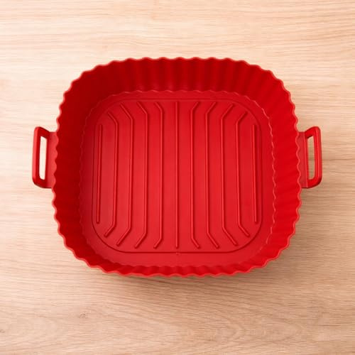 2 revestimientos cuadrados de silicona para freidora de aire - Reutilizables para ollas de 8 pulgadas - Accesorios para freidora de aire de 4 a 7 cuartos de galón - Accesorios para horno(rojo y azul)