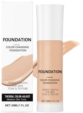 Foundation Color Changing för mogen hud, färgskiftande foundation, vattentät och långvarig primer, full täckning concealer, CC Cream med naturlig strålande finish, lätt textur