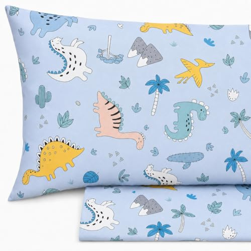 Vionara Home Set Lenzuola Singolo per Bambini in 100% Puro Cotone, Completo letto Una Piazza, Lenzuola sotto con angoli, Sopra e Federa Cuscino, Morbidezza e Comfort Naturale (Dinosauri)
