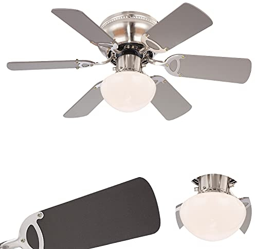 Deckenventilator mit Beleuchtung und Zugschalter Leise Deckenleuchte mit Ventilator Decke (3 Stufen, Deckenlampe, 76 cm, Rechts Links Lauf, Ahorn Graphit)