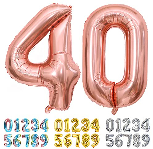 Ponmoo Foil Balloon Number 40 Rosegold, Giant Numbers 0 1 2 3 4 5 6 7 8 9 10-19 20-29 30-39 40-49 50-60-70-80-90-100, Large Balloons for Wedding Anniversary Birthday Party Decoration