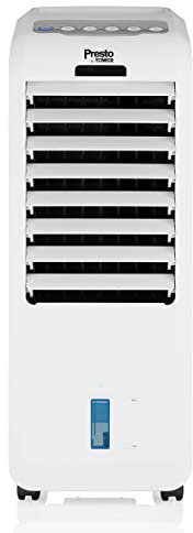 Presto by Tower PT665000 Portable 3-in-1 Evaporative Air Cooler with Fan, Air Cooler, Humidifier Functions and Dual Ice Packs, Remote Control, 5L, White