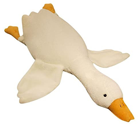 NatureMan 85 cm gås fylld djurkudde vit svan prydnadskudde plysch kudde supermjuk sovkudde söt plysch gås leksak för alla åldrar