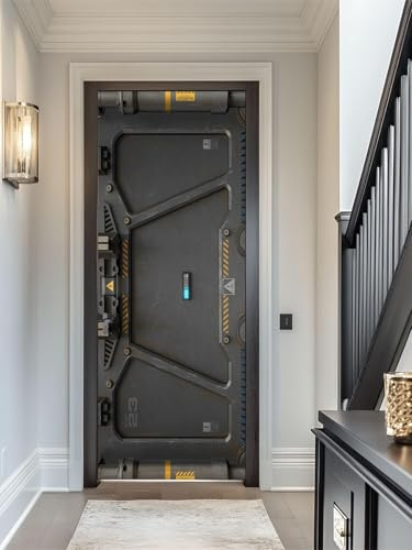 artfanke 3D Sci-fi Door with Keypad Door Sticker 30.3x78.7 - Peel and Stick Wall Murals Decal Wallpaper Self-Adhesive for Home Decor (2 Sheets/Set)
