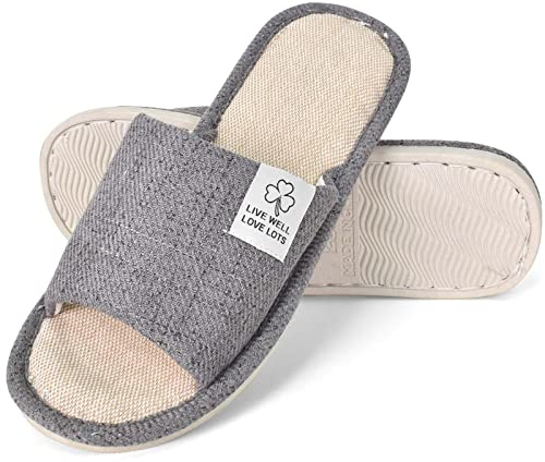 Colexy Pantofole da Donna da Uomo Antiscivolo, Lino di Cotone Materiale Comode e Traspiranti Slippers per Interni Pantofole Ospiti Lavabili Primavera Estate Ciabatte per Hotel Casa Spa (Grigio, 42)