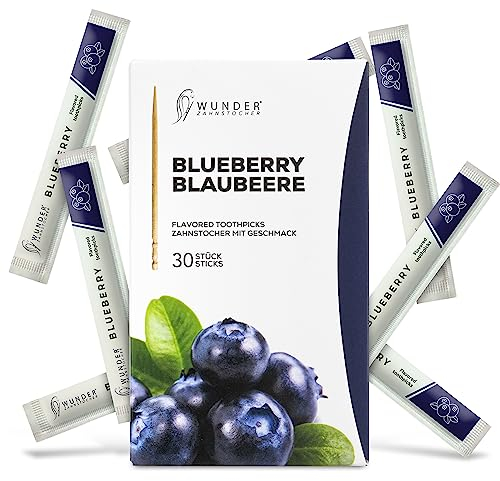 Wunder Zahnstocher - Zahnstocher mit Geschmack - Blaubeere - 30er Pack - Einzeln verpackt - intensiver Geschmack - frischer Atem - gegen Nägelkauen & Rauchentwöhnung - zuckerfrei