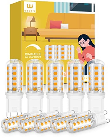 wowatt G9 LED Bulbs Dimmable Warm White 3000K, 10 Pack, 4W 400LM | G9 LED Light Bulbs Equivalent to 40W Halogen, No Flicker G 9 Bulbs, CRI>83, AC 220-240V, for Home Lighting Decor
