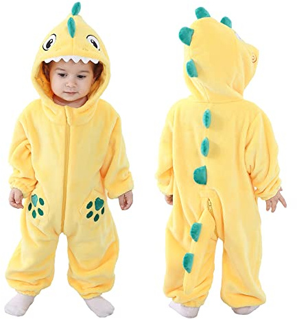 Doladola Unisex sparkdräkt för småbarn, baby-overall med huva, tecknad serie-pyjamas(3.5-4.5 Years, Gul Haj)