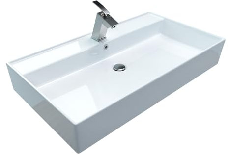 Design Waschtisch Waschbecken Aufsatzwaschbecken Keramikwaschbecken CL 80x45cm Waschplatz mit Armaturenloch und Überlauf