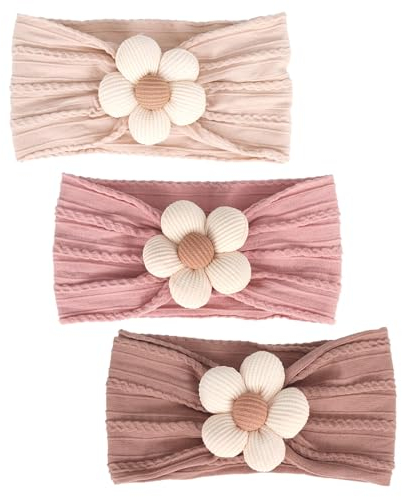3 Stück Blumen-Stirnband, Nylon-Stirnbänder, Weiche Haarbänder, Baby-Zubehör für Neugeborene, Kleinkinder