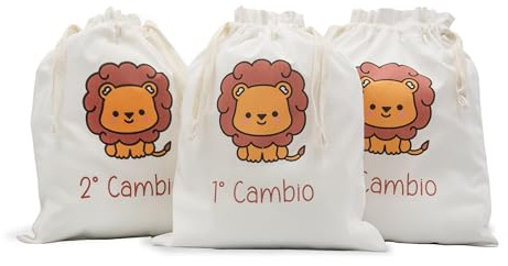 Infants - 3 Sacchetti Cambio Ospedale per Neonato in 100% Cotone Biologico - Personalizzati con Stampa - Regali Nascita Bimba/o - Sacco Adatto per Asilo e Nido - 25x32cm - Made In Italy