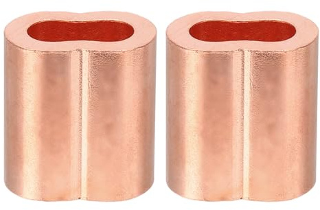 PATIKIL 5/16 8mm Manicotto Anello per Fune Metallico, 2pz Manicotti Anello Duplex a Crimpare con Doppia Ghiera in Rame per Raccordi per Cavi a Fune Metallico, Dorato