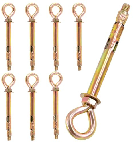 Keadic 8Pcs M10 Concrete Eye Bolts, Eye Bolt in Colored Zinc Plated, Shoulder Eye Bolt, Concrete Brick Expansion Screws Closed Hook Bolts Heavy Duty Expansion Screw Lifting Ring Bolt for Wall
