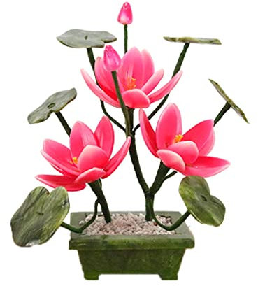 UQACHG Adornos De Loto De Jade Natural con Árbol De Cristal, Decoraciones De Bonsái para La Riqueza del Hogar, Feng Shui para La Sala De Estar, Manualidades De Buen,B