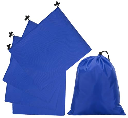 sourcing map 5Pcs 210D Polyester Drawstring Bag with Toggle, 10 x 12 Inch Waterproof Travel Storage Bag Foldable Stuff Sack Cinch Sack for Gym Travel Clothes Organizer, Dark Blue