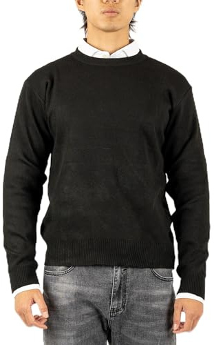 TONY BACKER - Jersey de algodón para hombre, cálido, cómodo y práctico, jersey redondo para hombre, tejido suave y ligero, jersey de 4 colores lisos, Negro , L