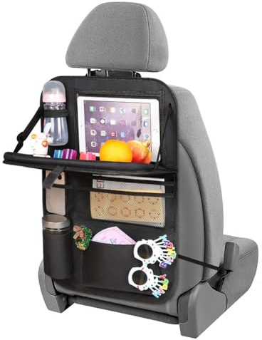 URAQT Organizer Protezione Sedile Posteriore Auto, Protezione Sedile Auto Organizzatore con Tavolino Pieghevole per tablet bambin,Sediles Posteriores Organizzatori con 8 Tasche, Impermeabile, nero