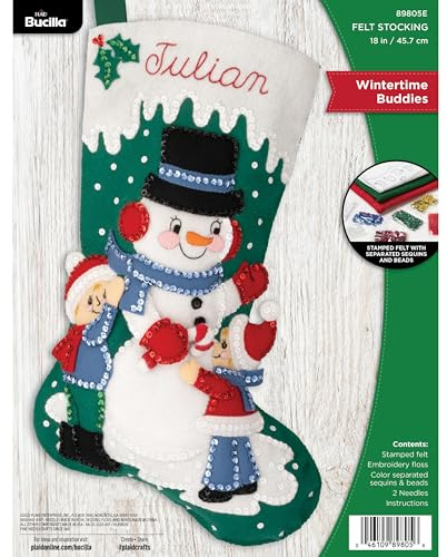 Bucilla Felt Applique 18 Stocking Making Kit, Wintertime Buddies, Perfect for DIY Arts and Crafts
