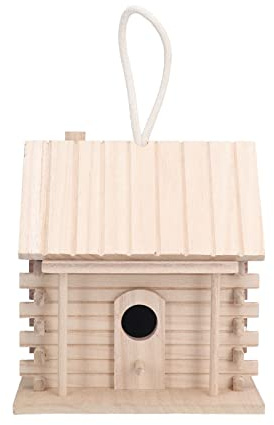 Nichoir à Oiseaux en Bois à Suspendre, cabane en rondins, nichoir en Bois Fait à la Main pour décoration de Jardin extérieur, nid d'oiseau en Bois de Paulownia avec Base