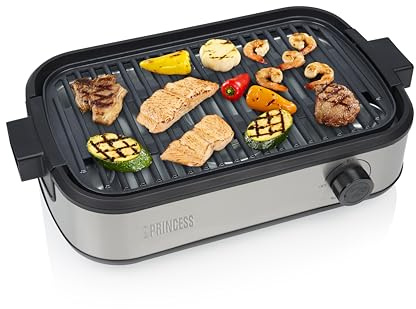 Princess Tabell Chef Purify Bordsgrill, rökfattig elektrisk grill med luftfiltersystem, justerbar termostat, PFAS-fritt keramiskt lager, 35 x 21 cm bakyta, 103215