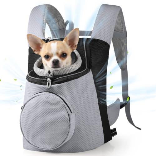 BONTHEE Dog Carrier Backpack Small Pet Front Backpack,Ventilated Mesh Dog Travel Back Pack with Sturdy PE Bottom Support, Chest Buckle for Small Dogs & Cats, Outdoor Hiking for Pets Up to 10 lbs
