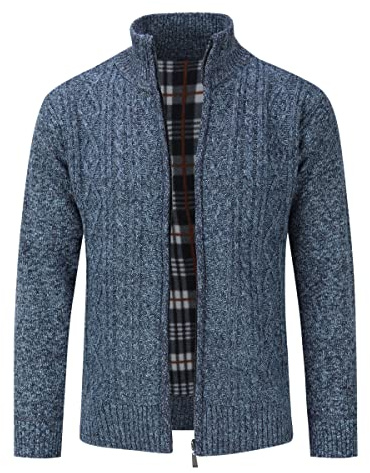 Sliktaa Men Knitted Cardigan Stand Collar Zip Fleece Jumper Coat | Stand collar full length zipper ribbed cuffs two practical pockets soft fabric for business meetings parties and daily wear