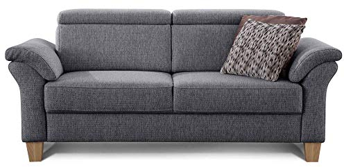 Cavadore 3-Sitzer Sofa Ammerland / Couch mit Federkern im Landhausstil / Inkl. verstellbaren Kopfstützen / 186 x 84 x 93 / Strukturstoff grau