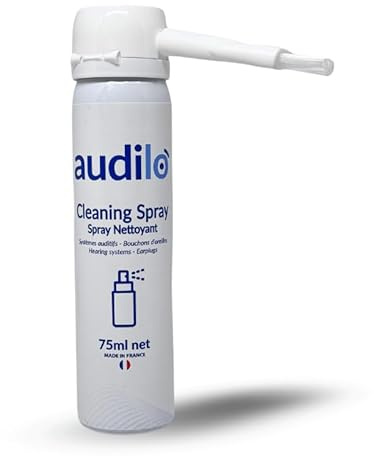 Audilo |Spray Brosse Nettoyant pour Appareil Auditif, Embouts Auriculaires et Bouchons d'Oreille |110 (75 ML NET)