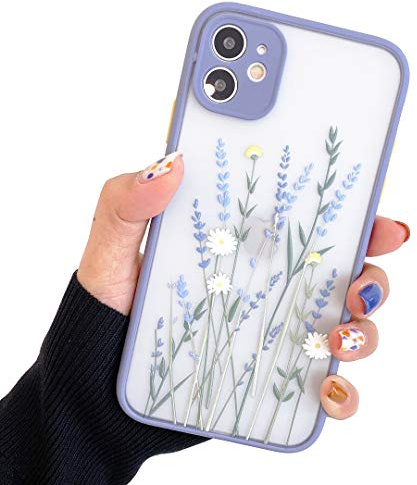 Compatible with iPhone 11 for Girl Woman, Floral Flower Pattern Slim Design, Protective Hard PC Back with Soft Shockproof TPU Bumper Phone Case - Purple
