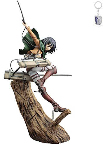 REOZIGN Attaque sur Les Figurines de Titan, Mikasa Ackerman Statue 28 cm / 11 Pouces Fighting Stance Figure Eren Yeager Mikasa Levi Ackerman Collection Jouets pour Les Fans d'Anime