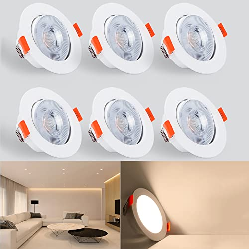 Kambo 6W Spot LED Encastrable - Plafonnier Encastré LED 40° Orientable - Blanc Chaud 3000K 610LM Rond Plafond Ø70-80mm Pour Salon Chambre Cuisine Couloir Galerie Lot de 6